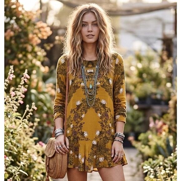 Free People Dresses & Skirts - Free People Smooth Talker Floral Boho Ruffle Mini Dress S Whimsygoth Fairy